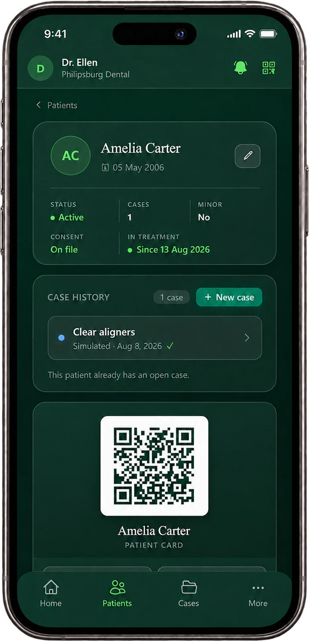A patient record with case history and patient card